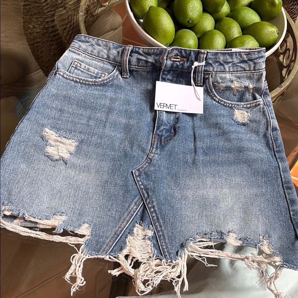 Vervet Blue Distressed Mini Skirt